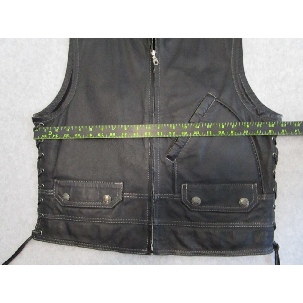 Harley-Davidson Leather Vest Mens Medium M Black Biker Lace Up Eagle Logo Gilet - Picture 10 of 14